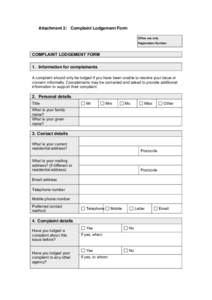 Attachment 2:Complaint Lodgement Form