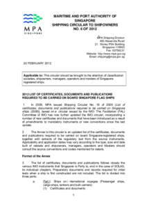 MARITIME AND PORT AUTHORITY OF SINGAPORE SHIPPING CIRCULAR TO SHIPOWNERS NO. 6 OF 2012 st