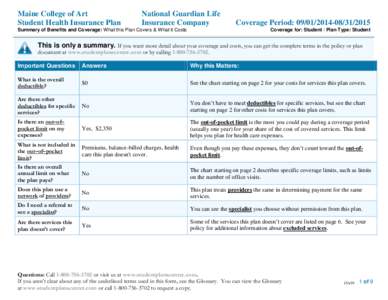 Maine College of Art Student Health Insurance Plan National Guardian Life Insurance Company