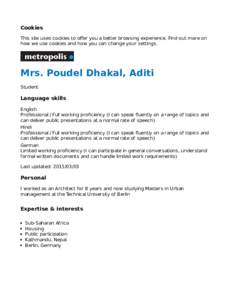 Cookies This site uses cookies to oﬀer you a better browsing experience. Find out more on how we use cookies and how you can change your settings . Mrs. Poudel Dhakal, Aditi Student