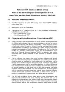 NDNADEG160914/Notes v1.8 final  National DNA Database Ethics Group Notes of the 28th meeting held on 16 September 2014 at Home Office Marsham Street, Westminster, London, SW1P 2DF.