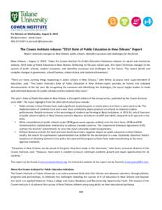 Cowen Institute SPENO Press Release