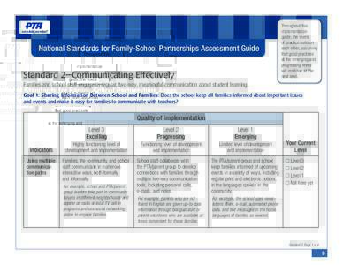 National Standards for Family-School Partnerships Assessment Guide  Standard 2—Communicating Effectively Throughout this implementation