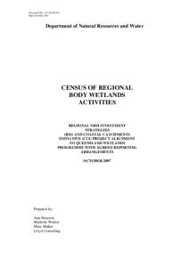 Document No.: [removed]R-001 Date: October 2007 Department of Natural Resources and Water  CENSUS OF REGIONAL