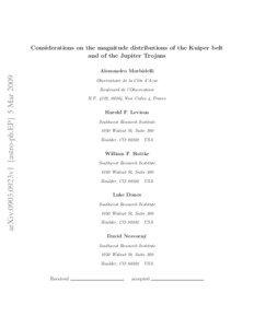 Considerations on the magnitude distributions of the Kuiper belt and of the Jupiter Trojans
