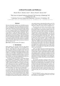 Artificial Personality and Disfluency Mirjam Wester1 , Matthew Aylett1,2 , Marcus Tomalin3 , Rasmus Dall1 1 The Centre for Speech Technology Research, The University of Edinburgh, UK 2