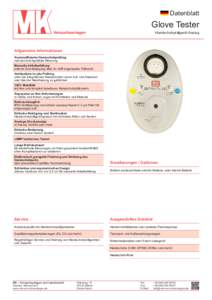 Datenblatt  Glove Tester Handschuhprüfgerät Analog  Allgemeine Informationen