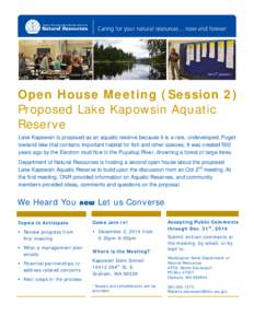 Oct 2nd, Session 1  Oct 2nd, Session 1 Open House Meeting (Session 2) Proposed Lake Kapowsin Aquatic