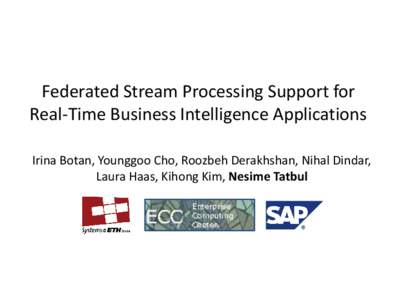 Federated Stream Processing Support for Real-Time Business Intelligence Applications Irina Botan, Younggoo Cho, Roozbeh Derakhshan, Nihal Dindar, Laura Haas, Kihong Kim, Nesime Tatbul  Introduction
