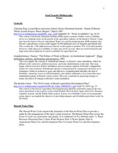 1  Food Security Bibliography Water General: Christina Page, Lionel Bony and Laura Schewl. Rocky Mountain Institute. “Island of Hawaii