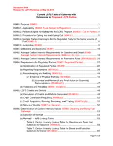 Discussion Draft Released for LCFS Workshop on May 30, 2014 Current LCFS Table of Contents with References to Proposed LCFS Outline[removed]Purpose[removed])..................................................................