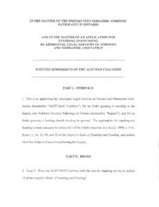 IN THE MATTER OF THE INQUIRY INTO PEDIATRIC FORENSIC PATHOLOGY IN ONTARIO AND IN THE MATTER OF AN APPLICATION FOR STANDING AND FUNDING BY ABORIGINAL LEGAL SERVICES OF TORONTO