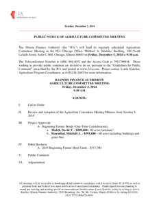 Tuesday, December 2, 2014  ______________________________________________________________________________ PUBLIC NOTICE OF AGRICULTURE COMMITTEE MEETING ___________________________________________________________________