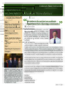 Department of ECONOMICS Inside this Issue Page 2 Professors Dr. Charles Revier and Dr. Chuen-mei Fan Retire