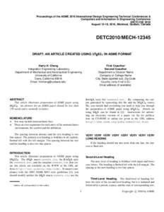 Proceedings of the ASME 2010 International Design Engineering Technical Conferences & Computers and Information in Engineering Conference IDETC/CIE 2010 August 15-18, 2010, Montreal, Quebec, Canada  DETC2010/MECH-12345