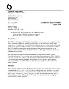 O Comptroller of the Currency Administrator of National Banks Southern District Licensing 1600 Lincoln Plaza 500 North Akard