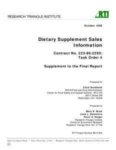 RESEARCH TRIANGLE INSTITUTE October 1999 Dietary Supplement Sales Information Contract No[removed]: