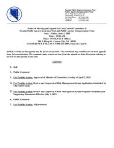 Nevada Public Agency Insurance Pool Public Agency Compensation Trust 201 S. Roop Street, Suite 102 Carson City, NVToll Free Phone