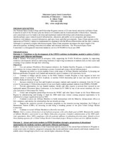 Wisconsin Space Grant Consortium University of Wisconsin — Green Bay R. Aileen Yingst[removed]URL: www.uwgb.edu/wsgc PROGRAM DESCRIPTION