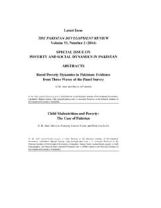 Latest Issue THE PAKISTAN DEVELOPMENT REVIEW Volume 53, NumberSPECIAL ISSUE ON POVERTY AND SOCIAL DYNAMICS IN PAKISTAN ABSTRACTS