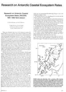 Research on Antarctic Coastal Ecosystem Rates Research on Antarctic Coastal Ecosystem Rates (RACER): field season