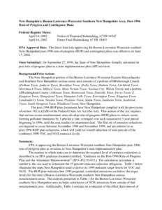 New Hampshire; Boston-Lawrence-Worcester Southern New Hampshire Area, Post-1996 Rate-of-Progress and Contingence Plans Federal Register Dates: April 16, 2002 April 16, 2002