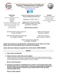 Physical Therapy Board of California - December 18, 2014 Teleconference Meeting Agenda