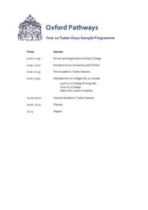 Oxford Pathways Year 10 Taster Days Sample Programme Times  Session