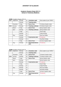 UNVERSITY OF GLASGOW  Academic Session Dates[removed]School of Veterinary Medicine  BVMS 1 Academic Session[removed]