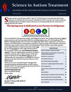 Science in Autism Treatment, Spring 2015 Page 1 Science in Autism Treatment Newsletter of the Association for Science in Autism Treatment Vol. 12, No. 2