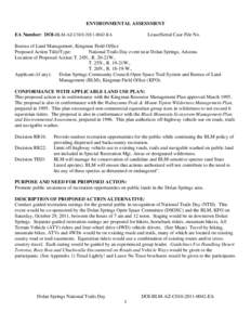 ENVIRONMENTAL ASSESSMENT EA Number: DOI-BLM-AZ-C010[removed]EA Lease/Serial Case File No.  Bureau of Land Management, Kingman Field Office