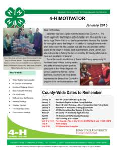 BUENA VISTA COUNTY EXTENSION AND OUTREACH  4-H MOTIVATOR January 2015 Dear 4-H Families,