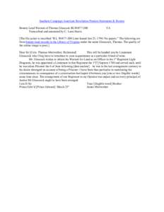 Southern Campaign American Revolution Pension Statements & Rosters Bounty Land Warrant of Thomas Glascock BLWt877-200 Transcribed and annotated by C. Leon Harris VA