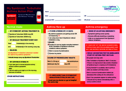 My Symbicort® Turbuhaler® Asthma Action Plan Symbicort Maintenance And Reliever Therapy  Normal mode