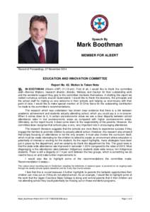 Speech By  Mark Boothman MEMBER FOR ALBERT  Record of Proceedings, 27 November 2014