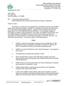 Natural Resources Board Districts #2&3 Environmental Commission 100 Mineral Street, Suite 305 Springfield, VT[removed]September 26, 2012 Jerry Cailor