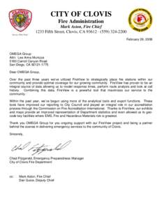 CITY OF CLOVIS Fire Administration Mark Aston, Fire Chief 1233 Fifth Street, Clovis, CA 93612 · ([removed]February 26, 2008