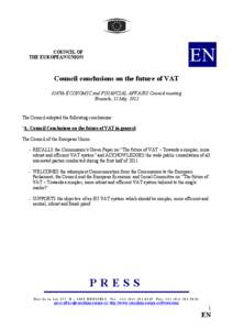 EN  COUNCIL OF THE EUROPEAN UNION  Council conclusions on the future of VAT