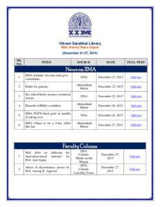 Vikram Sarabhai Library IIMA Weekly News Digest (December 21-27, 2015) SR. NO.