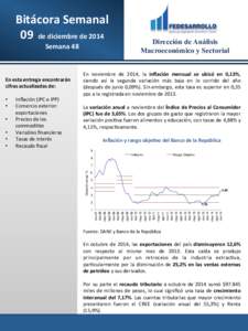 Bitácora	
  Semanal	
   09	
  	
  de	
  diciembre	
  de	
  2014	
   Semana	
  48	
   En	
   noviembre	
   de	
   2014,	
   la	
   inﬂación	
   mensual	
   se	
   ubicó	
   en	
   0,13%,	
   sien