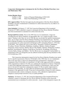 Connecticut; Redesignation to Attainment for the New Haven-Meriden-Waterbury Area and Maintenance Plan. Federal Register Dates: October 5, 1998 October 5, 1998