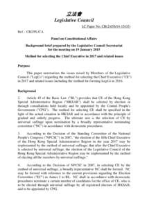 立法會 Legislative Council LC Paper No. CB[removed]Ref. : CB2/PL/CA Panel on Constitutional Affairs Background brief prepared by the Legislative Council Secretariat