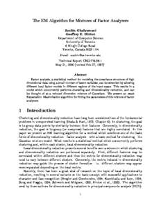 The EM Algorithm for Mixtures of Factor Analyzers Zoubin Ghahramani Georey E. Hinton Department of Computer Science University of Toronto