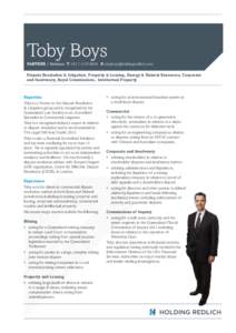 Toby Boys PARTNER | Brisbane T +[removed]E [removed] Dispute Resolution & Litigation, Property & Leasing, Energy & Natural Resources, Corporate and Insolvency, Royal Commissions, Intellectual Pro