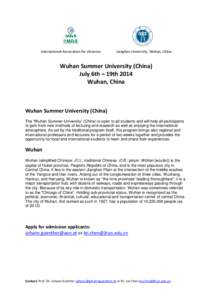 International Association for eScience  Jianghan University, Wuhan, China Wuhan Summer University (China) July 6th – 19th 2014