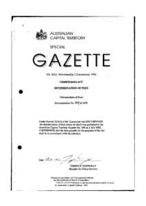 AUSTRALIAN CAPITAL TERRITORY SPECIAL No. S223, Wednesday 2 December 1992 CEMETERIES ACT