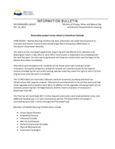 INFORMATION BULLETIN 2012EMNG0031[removed]Oct. 26, 2012 Ministry of Energy, Mines and Natural Gas and Minister Responsible for Housing