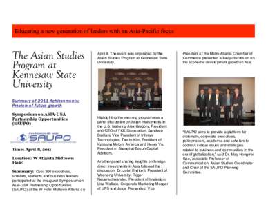 Educating a new generation of leaders with an Asia-Pacific focus  The Asian Studies Program at Kennesaw State University