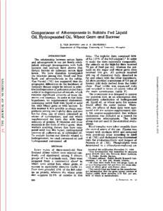 Comparisons oÃ-Atherogenesis in Rabbits Fed Liquid Oil, Hydrogenated Oil, Wheat Germ and Sucrose1 E. VAN HANDEL2 AND D. B. ZILVERSMIT Department of Physiology, University of Tennessee,  Memphis