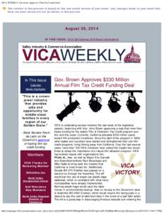 VICA WEEKLY: Governor Approves Film Tax Credit Deal